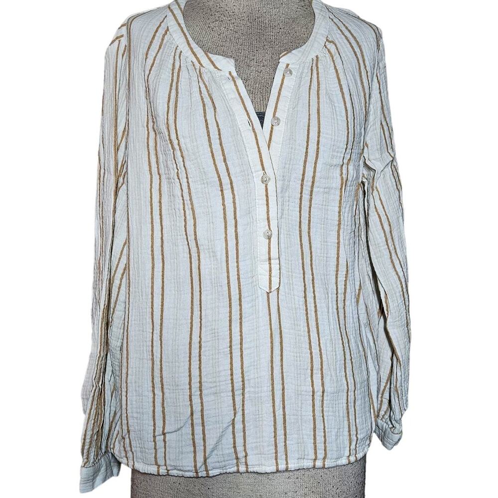 Striped Long Sleeve Cotton Blouse Size Medium